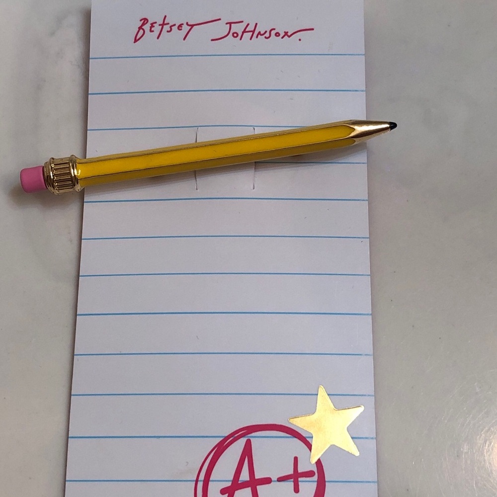 Betsey Johnson Gold Tone & Yellow Enamel & Pencil Rubber Eraser Brooch Pin NWT
